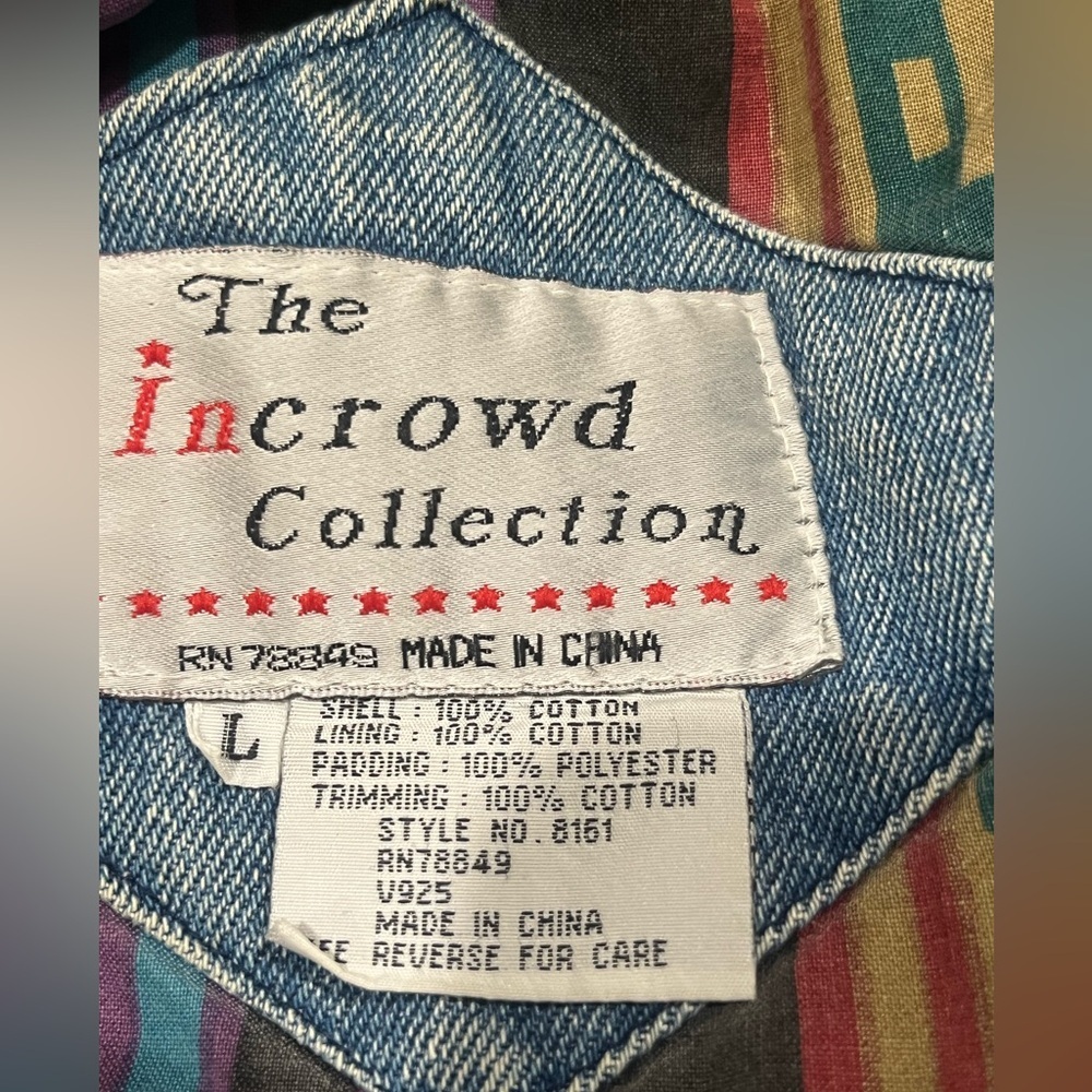 VINTAGE 80s & 90s INCROWD DENIM AND AZTEC THRASHED BARN JACKET, WOMEN SIZE L - Picture 3 of 15